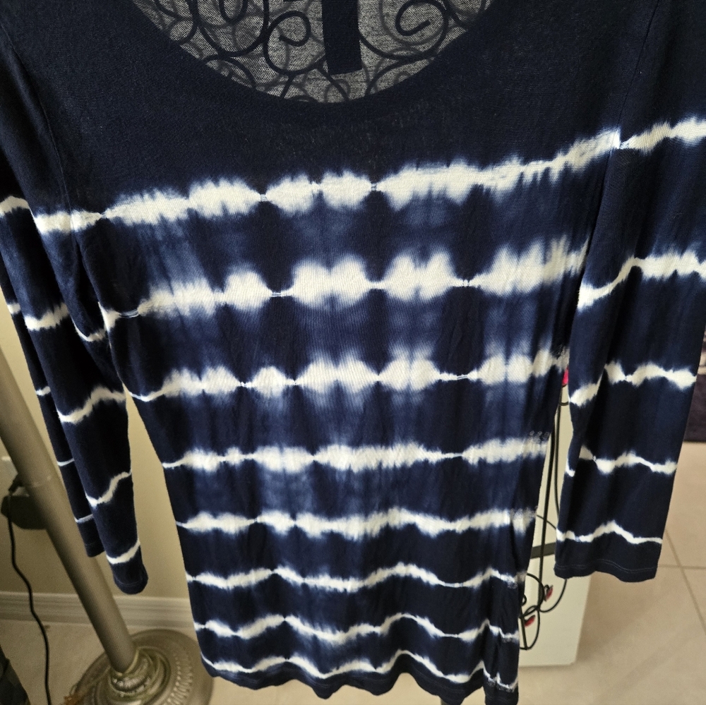 INC International Concepts Navy and White Striped 3/4 Long Sleeve Top